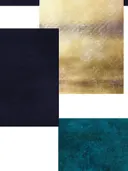 Minimalistisch collage schilderij met marineblauwe en gouden vlakken
