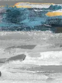 Abstract schilderij met grijze texturen, teal vlek en goud