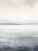 Grijsblauw berglandschap, abstract schilderij