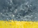 Abstract schilderij met het paletmes in grijsblauw en citroengeel