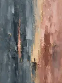 Abstract schilderij met het paletmes in grijsblauw en oud roze