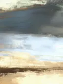Grijsblauwe lucht boven gouden vlakte, abstract schilderij
