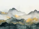 Berglandschap schilderij met gouden druipstrepen