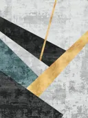 Abstract art deco schilderij met grijze chevron vormen en gouden lijn