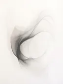 Grijze rookkrul op wit, abstract schilderij