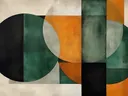 Groen-oranje geometrische vlakken, abstract schilderij