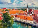 Groningen, Martinitoren in kleurrijk modern, schilderij van Groningen