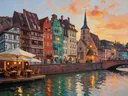 Groningen, Noorderhaven in avondlicht, schilderij van Groningen