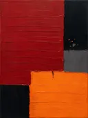 Kwastslag schilderij, grote blokken in Vulkanisch