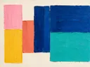 Paletmes abstract schilderij, grote blokken in fel jade