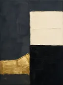 Paletmes abstract schilderij, grote blokken in grafiet en goud
