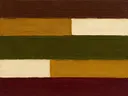 Paletmes abstract schilderij, grote blokken in kastanje en goud