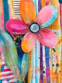 Grote gestileerde bloem met oranje, roze en turquoise bloemblaadjes