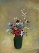 Grote groene vaas met gemengde bloemen van Odilon Redon: stilleven met bloemen