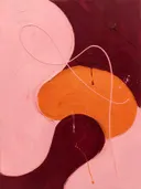 Kwastslag schilderij, grote organische vorm in Blush en Bourgondie