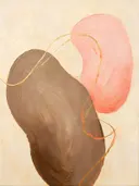 Paletmes abstract schilderij, grote organische vorm in creme en goud