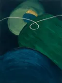 Paletmes abstract schilderij, grote organische vorm in diepgroen
