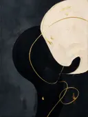 Paletmes abstract schilderij, grote organische vorm in grafiet en goud