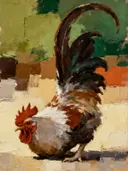 Schilderij: haan in wit en roest