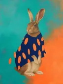 Schilderij van haas in turkoois en mandarijn