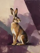 Schilderij: haas in vlakken, aubergine