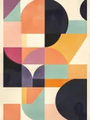 Halve cirkels in perzik, teal en oranje, abstract schilderij