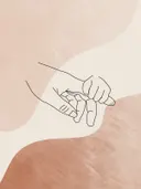 Lijntekening van twee handen op een pastelroze achtergrond