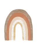 Schilderij met handgetekende regenboog in terracotta en oker