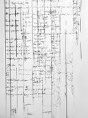 Abstract schilderij met handschrift en lijnen