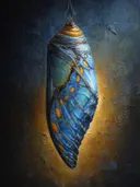 Hangende cocon met blauwe vleugel, dieren schilderij