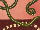 Hangende sliert in diep olijf en crème, schilderij van hangende sliert