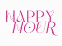 Roze typografie met de tekst happy hour