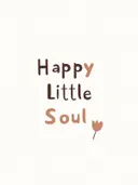 Schilderij met de tekst Happy Little Soul en een klein bloemetje in bruine tinten