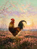 Heide in donker tegenlicht bij bloesem, schilderij van heide