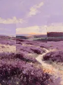 Schilderij: heide in fragmenten, lila