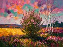 Heide in gedempt het volle beeld in een bloementuin, schilderij van heide