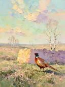 Heide in helder het vergezicht tegen een muur in de schaduw, schilderij van heide