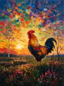 Heide in licht tegenlicht bij bloesem, schilderij van heide