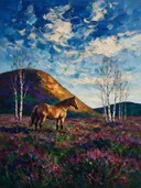 Heide in warm het vergezicht tegen een muur in de schaduw, schilderij van heide