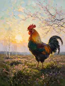 Heide in zacht tegenlicht bij bloesem, schilderij van heide