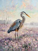 Heide van dichtbij in de mist, schilderij van heide van dichtbij