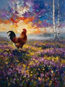 Heide van dichtbij in licht de mist, schilderij van heide van dichtbij