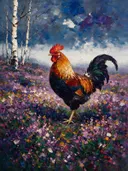 Heide van dichtbij in warm de mist, schilderij van heide van dichtbij