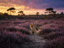 Schilderij: heide vos in het gouden uur