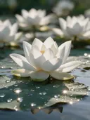 Macrofotografie van dauwdruppels op heilige lotus, sterrenglans, wit