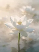 Fotografie van heilige lotus in de ochtendmist, wit
