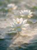 Fotografie van heilige lotus in de ochtendmist, wit