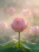 Fotografie van heilige lotus in de ochtendmist, zachtroze