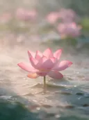 Fotografie van heilige lotus in de ochtendmist, zachtroze