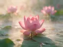 Fotografie van heilige lotus in de ochtendmist, zachtroze
